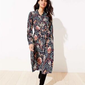 LOFT Floral Long Sleeve Shirt Dress